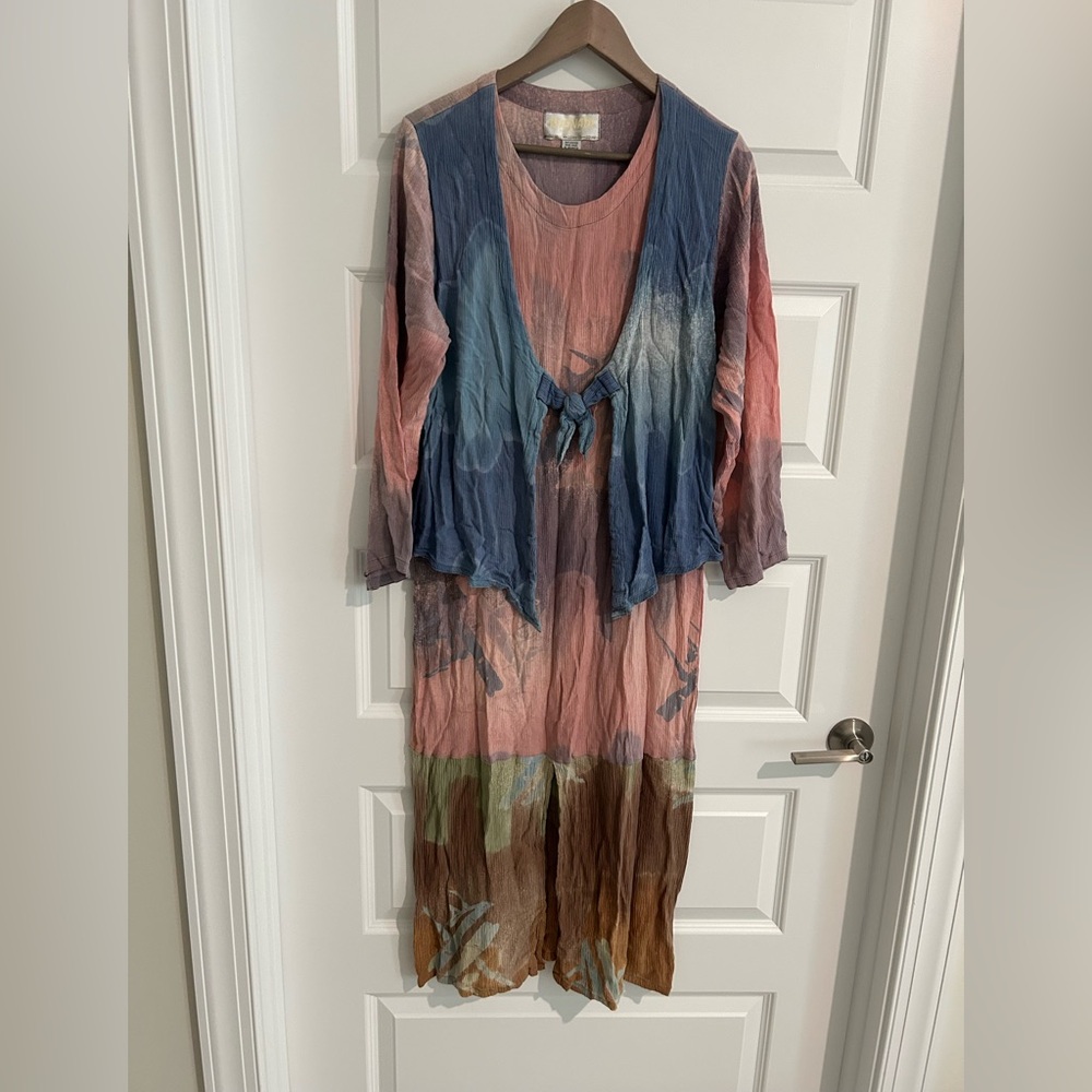 Kusnadi Vintage 90s Handmade Maxi Dress Pink Blue Multi Ombre Size L